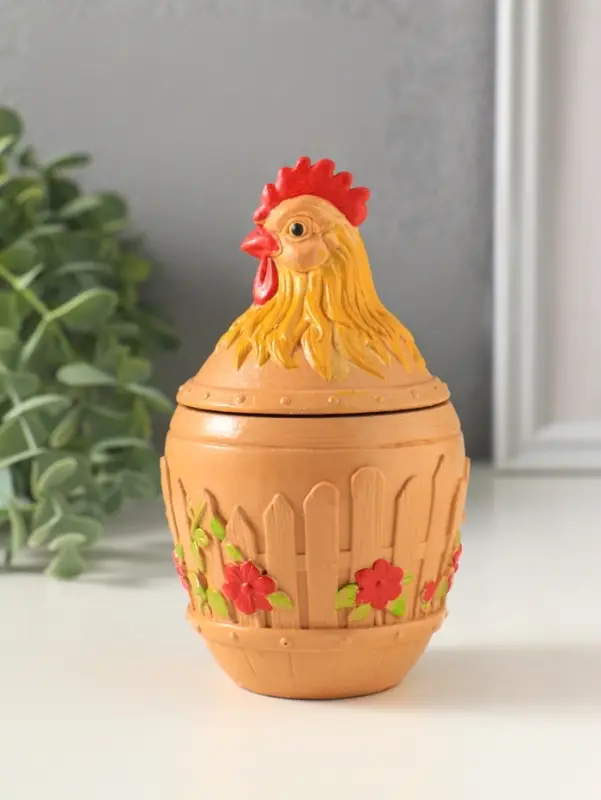 Шкатулка с крышкой для украшений &laquo;Петух&raquo;, 13&times;7 см, охра