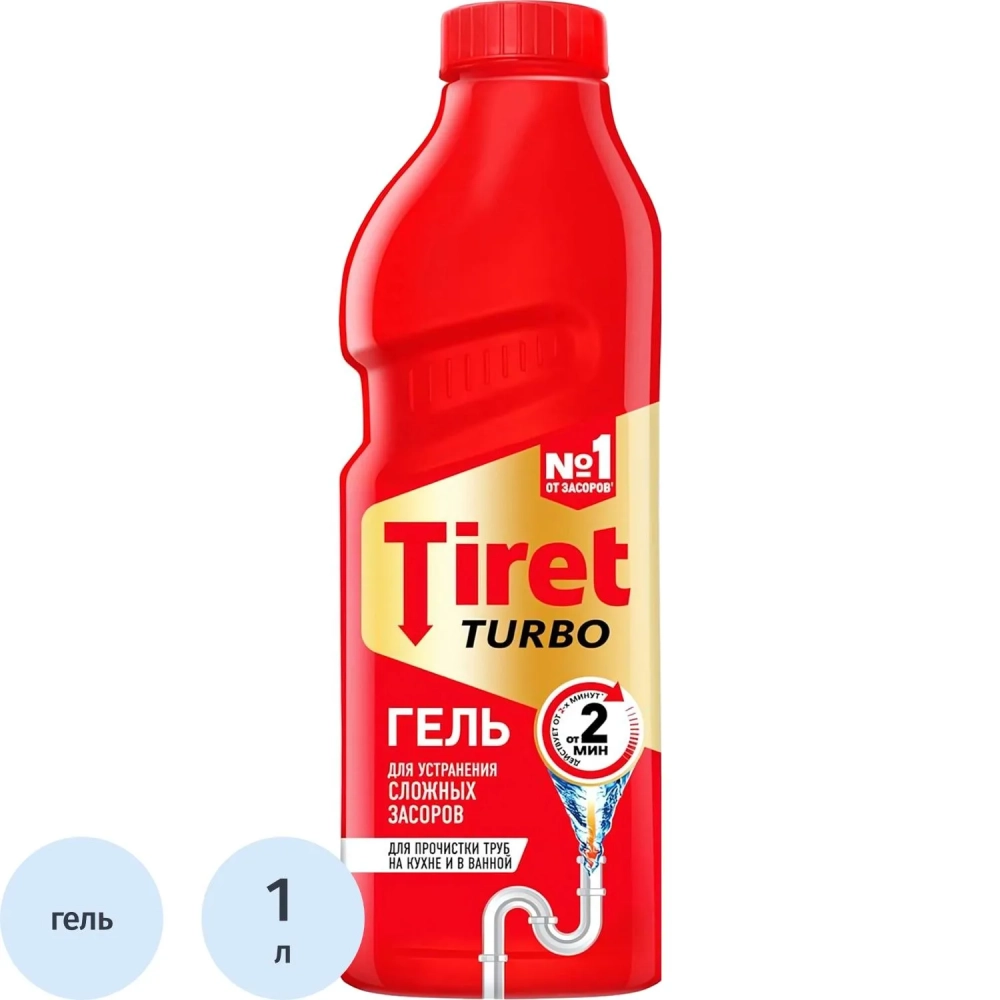 Средство для прочистки труб TIRET TURBO гель, 1л