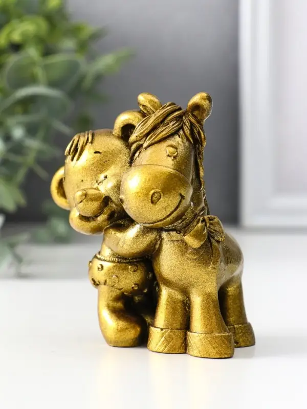Фигура «Мишка с лошадкой», 8.5×7×6 см, золото