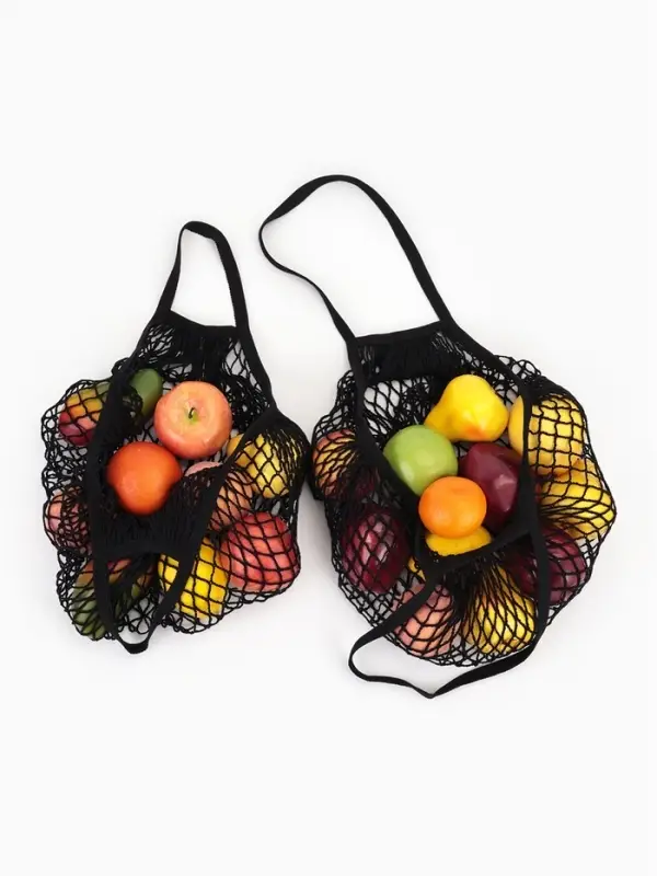 Набор 2 шт.: сумка-авоська плетёная, клетка 1.5 см, чёрная