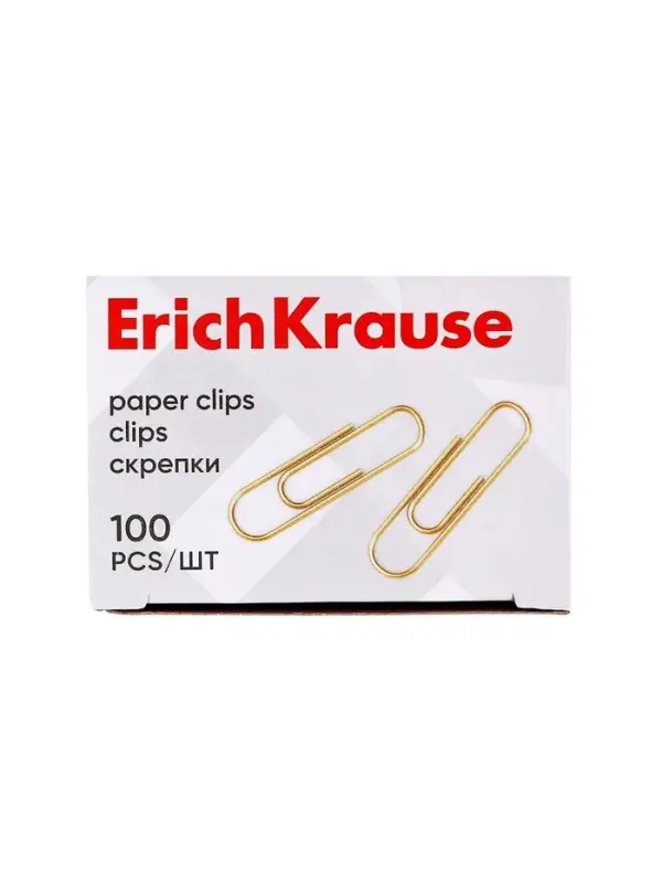 Скрепки канцелярские ErichKrause, 28 мм, 100 шт., омедненные, картонная упаковка