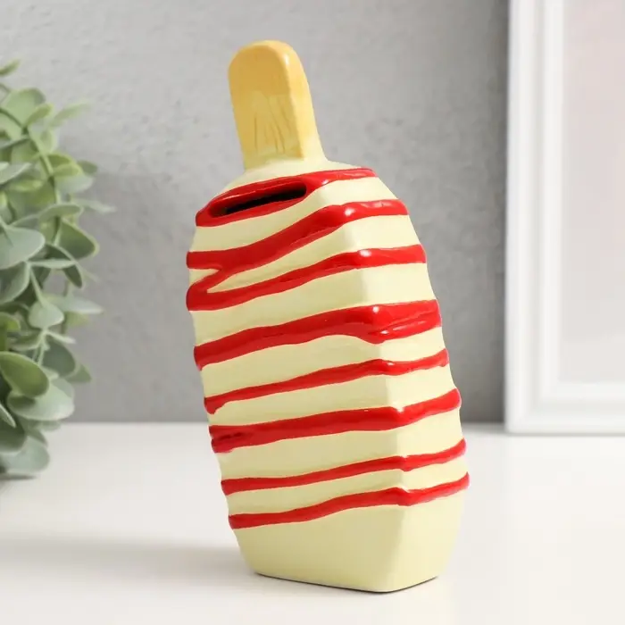 Копилка для денег &laquo;Подтаявшее эскимо&raquo;, керамика, красные полоски, 8.2&times;3.8&times;15.5 см