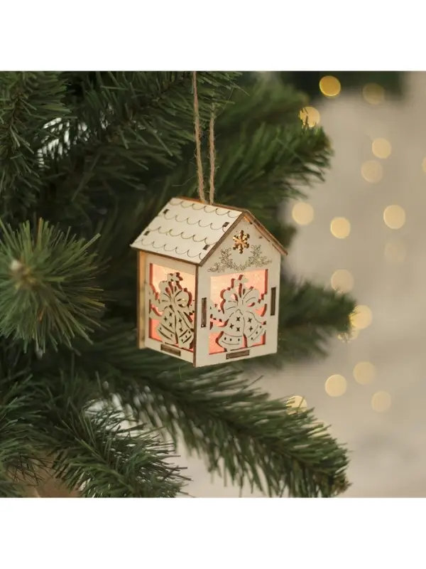 Ёлочная игрушка &laquo;Домик с колокольчиками&raquo;, 8&times;5&times;6 см, 1 LED, от батареек, свечение тёплое белое