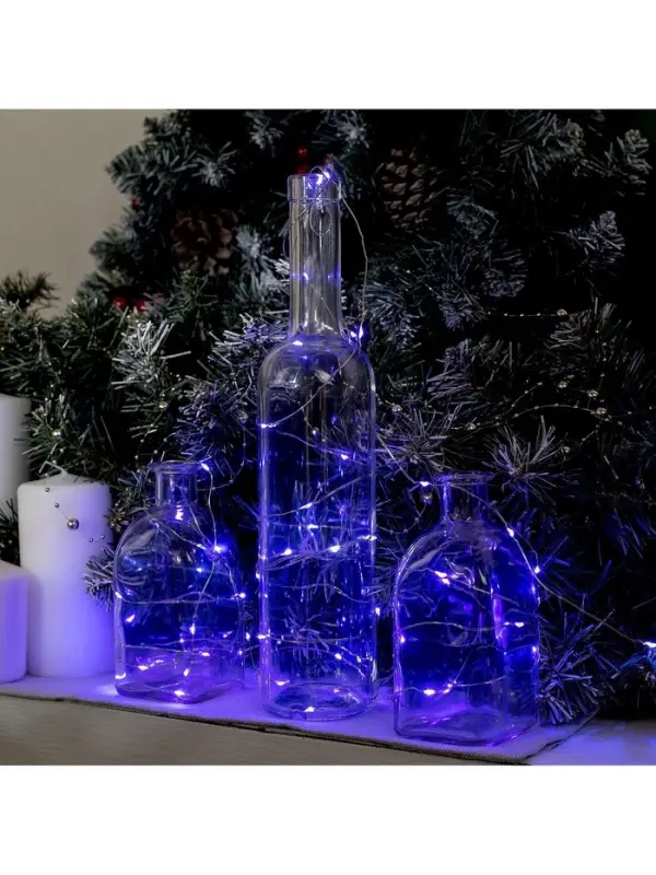 Гирлянда &laquo;Нить&raquo; 5 м роса, IP20, серебристая нить, 50 LED, батарейки CR2032&times;2 (в комплекте), свечение фиолетовое