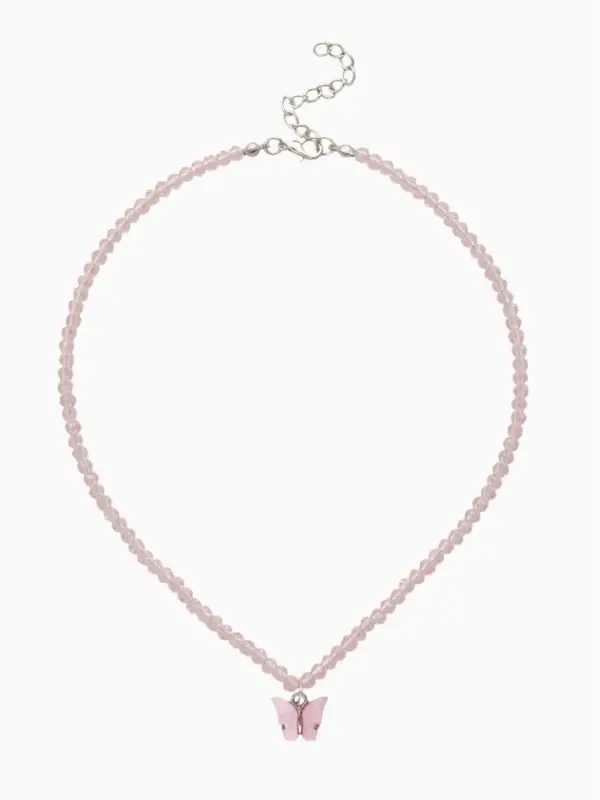Чокер «Бабочка» хрусталь, розовый в серебре, 36 см + 5 см доп, цепочка