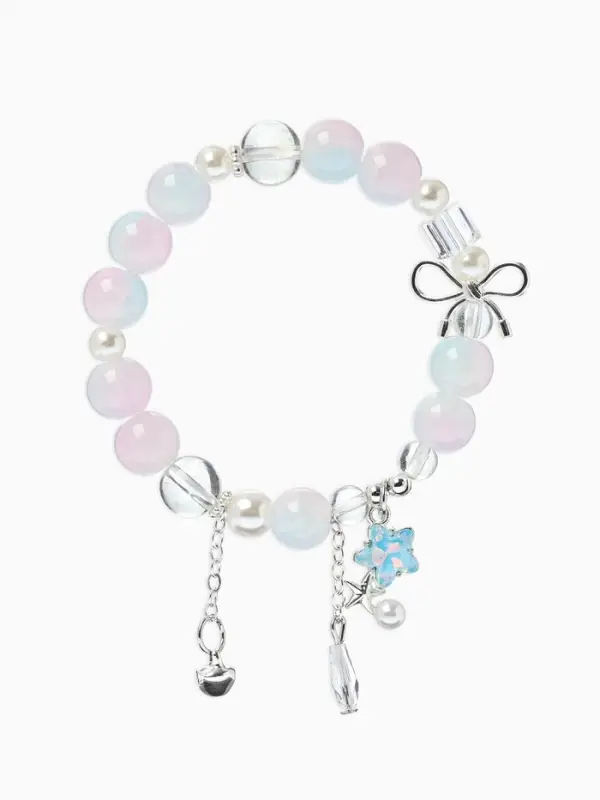 Браслет с подвесками &laquo;Сахарный. Звёздочка&raquo;, d=6 см, шар №10/8, розовый, голубой в серебре