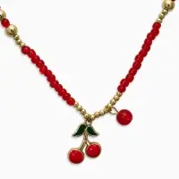 Колье "Вишня" бисер, цвет красный в золоте