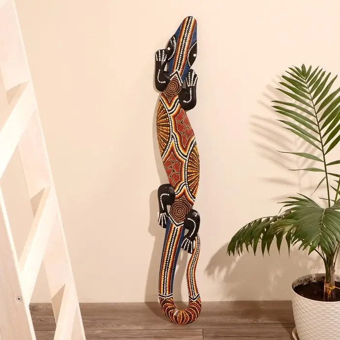 Панно настенное дерево  Панно настенное дерево "Геккон расписной" 100 см МИКС