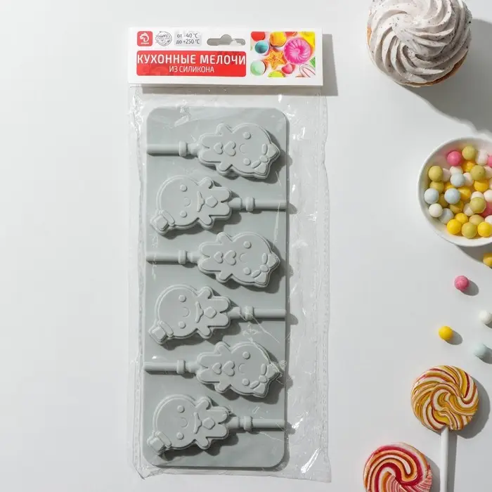 Форма для леденцов Доляна «Девочка, мальчик», силикон, 24×9,5 см, 6 ячеек, с палочками, цвет МИКС Форма для леденцов Доляна «Девочка, мальчик», силикон, 24×9,5 см, 6 ячеек, с палочками, цвет МИКС