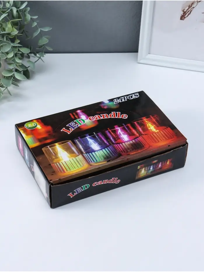 Светодиодная свеча LED - ночник RISALUX &laquo;Полосы&raquo;, 3&times;LR1130, прозрачный, перламутр, 3.7&times;3.7&times;4.5 см