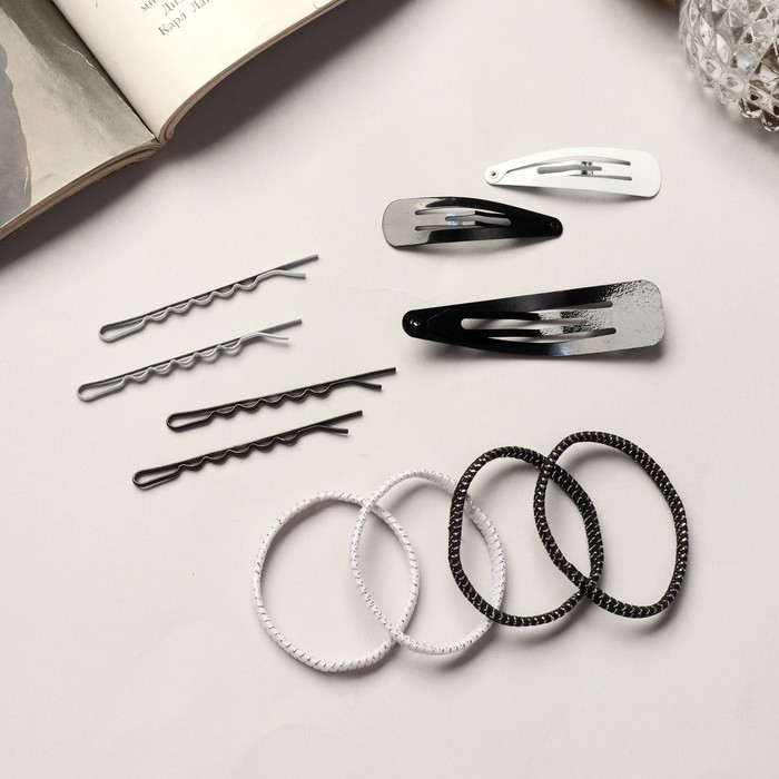 Набор для волос «Классика» (6 шт-4,5 см,8 шт-6 см,2 шт-6,5 см,8 резинок) чёрно-белый Набор для волос «Классика» (6 шт-4,5 см,8 шт-6 см,2 шт-6,5 см,8 резинок) чёрно-белый