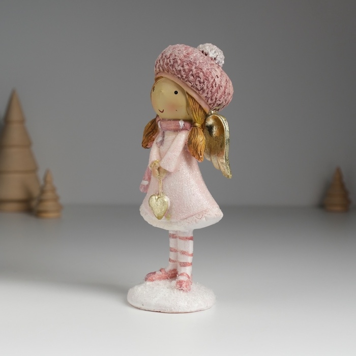 Сувенир полистоун "Ангелочек в розовом платье в розовом берете, с сердцем" 6х5х15,5 см
