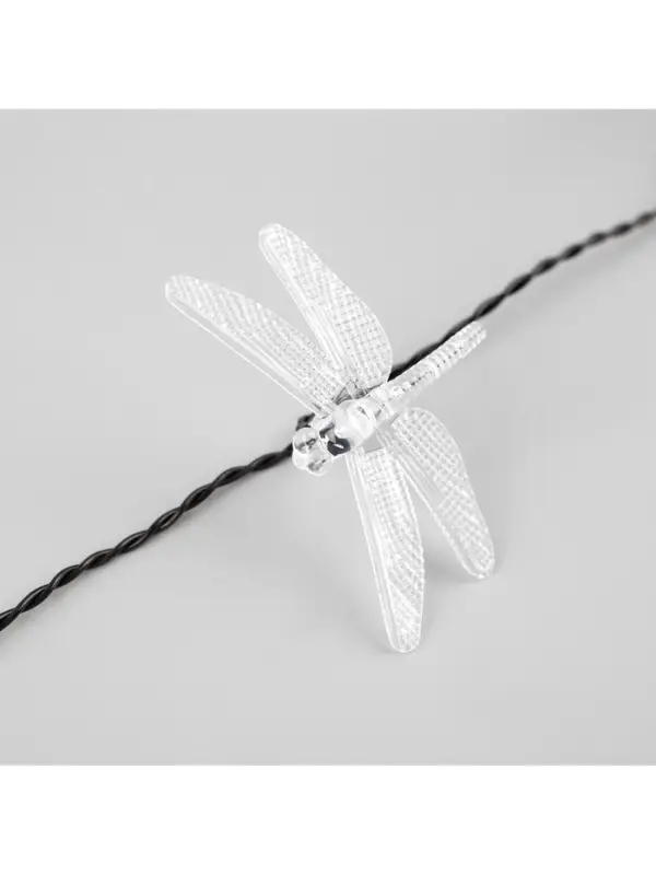 Гирлянда &laquo;Нить&raquo;, 4.5 м, уличная, с насадками &laquo;Стрекоза&raquo;, IP44, 30 LED, 2 режима, солнечная батарея, тёмная нить, свечение тёплое белое