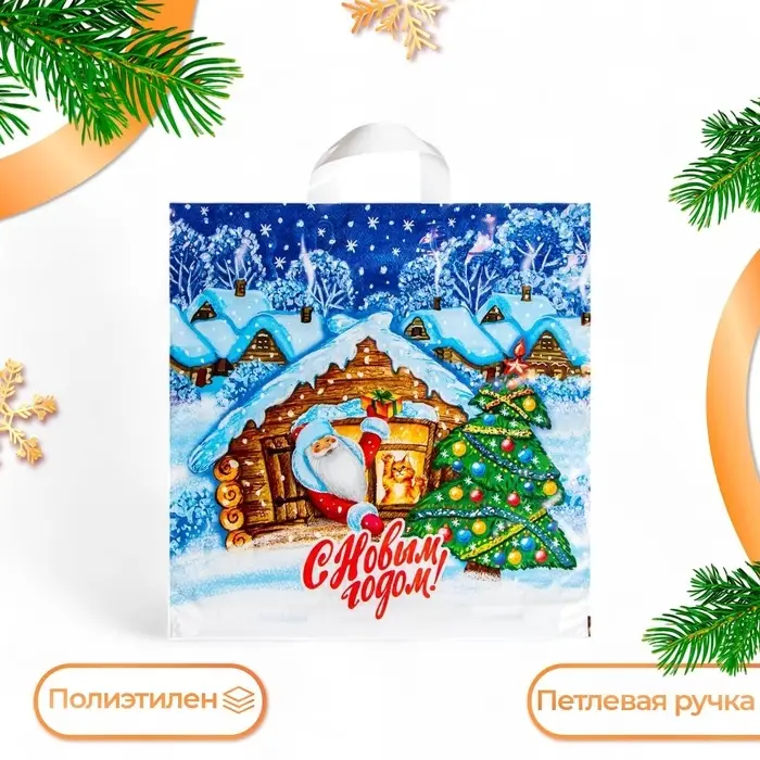 Пакет Пакет "Избушка", полиэтиленовый с петлевой ручкой, 40х42 см.