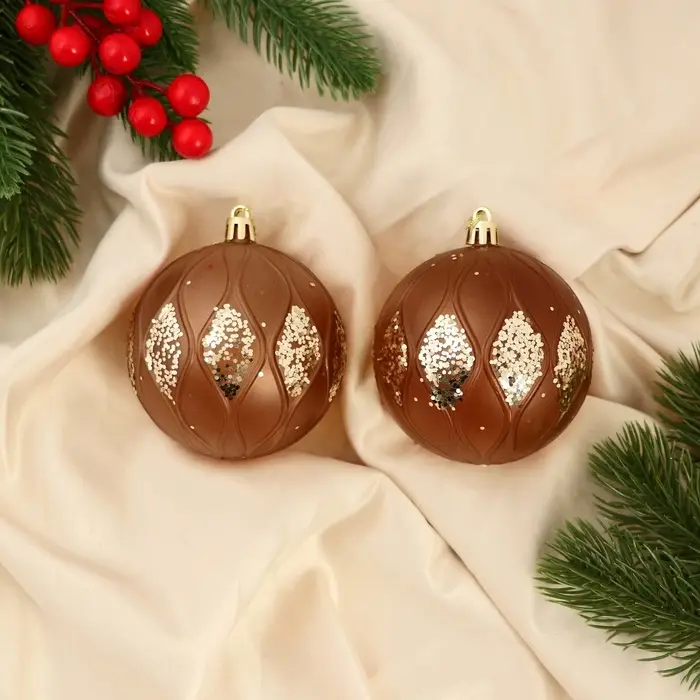Ёлочные игрушки &laquo;Гэбриэл&raquo;, шары новогодние, d=8 см, 2 шт., блеск, коричневый