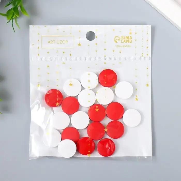 Бусины для творчества дерево Бусины для творчества дерево "Плоский круг" набор 20 шт белый, красный 0,4х1,5х1,5 см