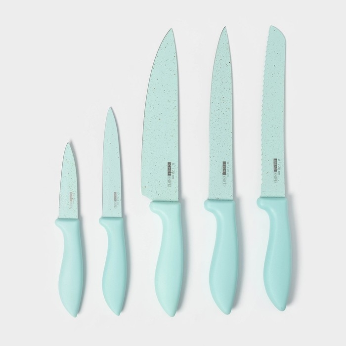 Набор кухонных принадлежностей «Клауд», 6 предметов: 5 ножей, овощечистка из керамики, цвет бирюзовый