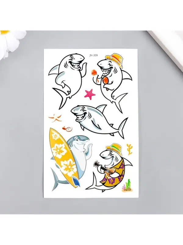 Переводные тату на тело цветные светящаяся «Акулы», 12×7.5 см, МИКС