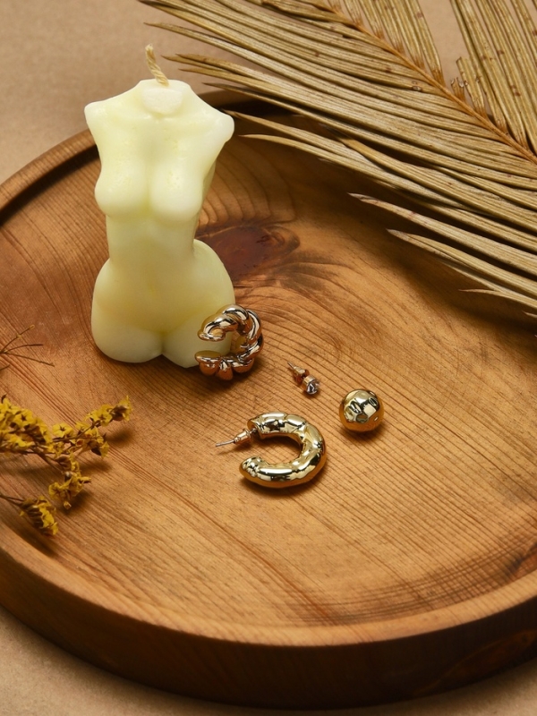 Набор серьги и каффы 4 шт «Мятые» переплетение, цвет золото