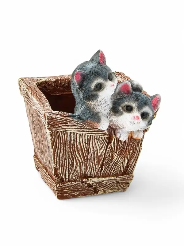 Декоративное кашпо для цветов &laquo;Ящик с котятами&raquo;, 1.3 л, 16&times;18&times;20 см, полистоун
