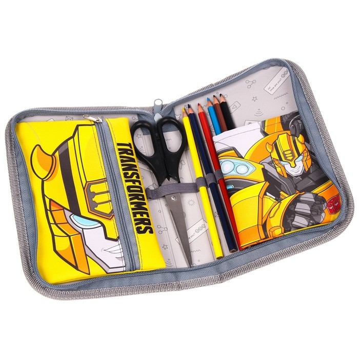 Пенал каркасный, 1 секция, 140х210х40 мм, откидной карман, тканевый, Трансформеры Пенал каркасный, 1 секция, 140х210х40 мм, откидной карман, тканевый, Трансформеры