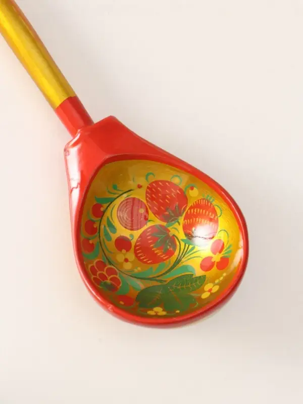 Ложка деревянная &laquo;Наша традиция&raquo;, полубаская, ручная роспись, 18.5&times;6.5 см, хохлома