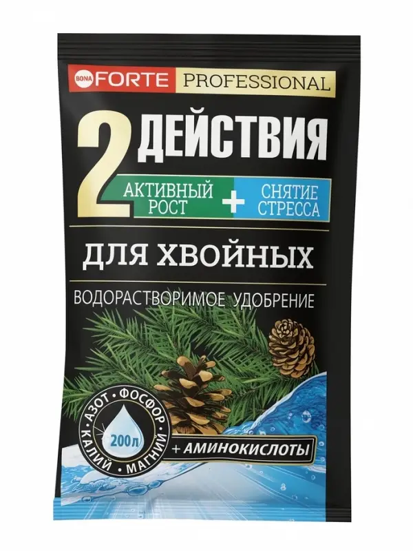 Удобрение водорастворимое для Хвойных с аминокислотами, Bona Forte, 100 г