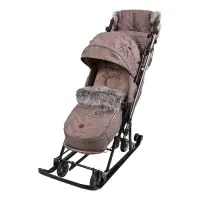 Санки - коляска Joy every day1, с чехлом для ног, муфта, цвет бежевый с мишками