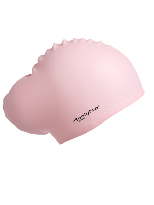 Шапочка для плавания силиконовая для длинных волос, цвет розовый