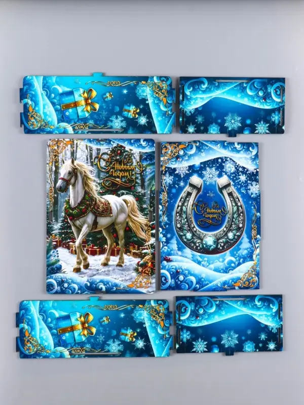 Шкатулка-ящик  самосборный большой  с символом года "Белая лошадь на голубом",  28х19,5х11 см 109035