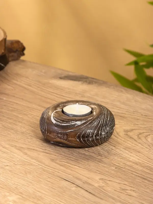 Подсвечник из дерева джати, d=3 см, 10&times;10&times;3 см, тёмно-коричневый
