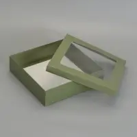 Коробка складная, крышка-дно, оливковый, с окном 30 х 30 х 8 см