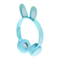 Наушники детские, беспроводные, накладные, с ушками зайца, Y08R, Bluetooth 5.1, с микрофоном, с подсветкой, 400 мАч, синий
