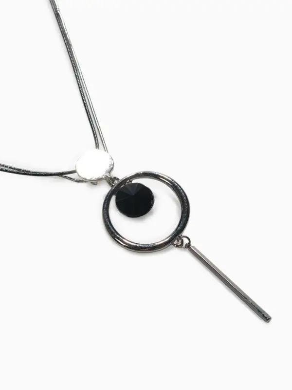 Кулон на цепочке &laquo;Цепь&raquo;, тотем, кольцо с иголкой, чёрный в серебре, 72 см