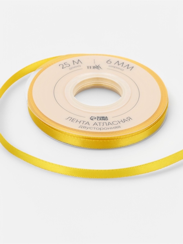 Лента атласная двухсторонняя № 0645 6мм*25±1м жёлтый TR