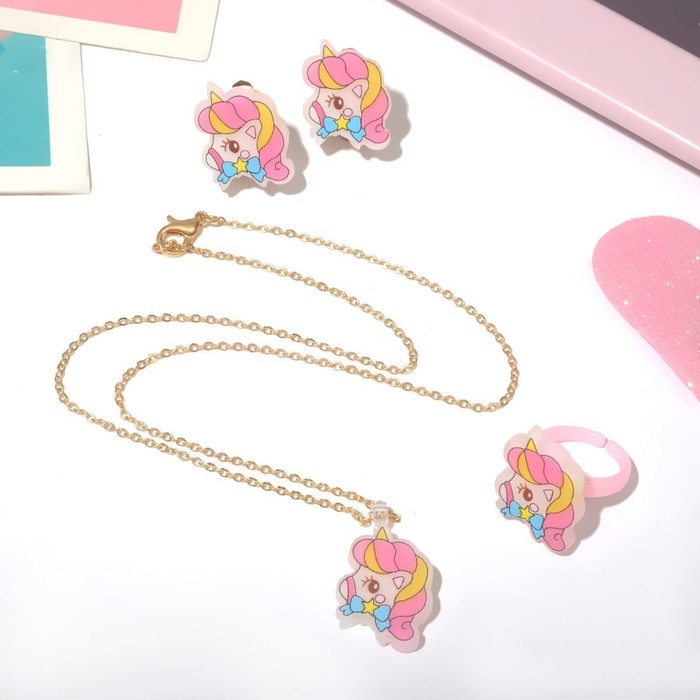 Набор детский «Выбражулька» 3 предмета клипсы, кулон, кольцо, единорожка, цветной в золоте Набор детский «Выбражулька» 3 предмета клипсы, кулон, кольцо, единорожка, цветной в золоте