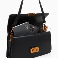 Сумка женская мессенджер TEXTURA на клапане, 26&times;8.5&times;14 см, чёрная