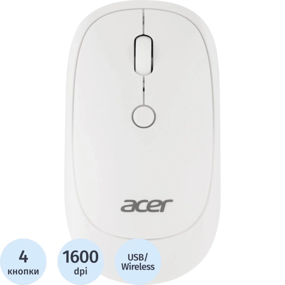 Мышь компьютерная Acer OMR138 белый (1600dpi) WLS USB (4кн) (ZL.MCEEE.01L)
