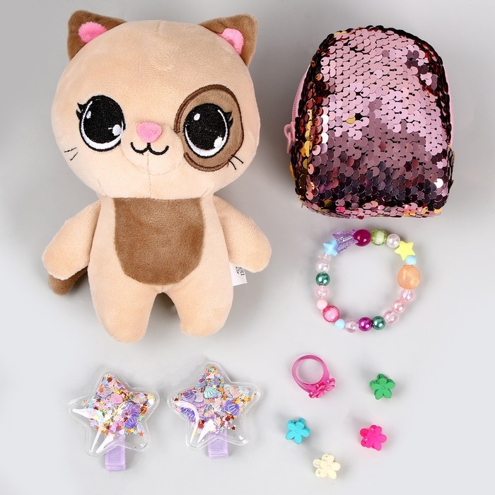 Подарочный набор для девочки с мягкой игрушкой «Кот», 10 х 18 х 8 см Подарочный набор для девочки с мягкой игрушкой «Кот», 10 х 18 х 8 см