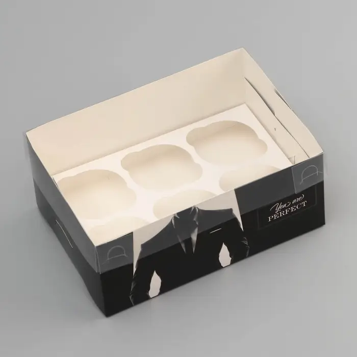 Коробка для 6 капкейков с прозрачной крышкой, &laquo;Мужской подарок&raquo;, 23&times;16&times;10 см