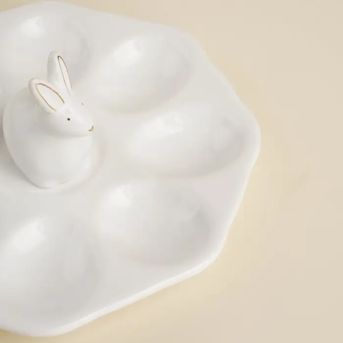 Подставка для яиц SL Home &laquo;Пасхальные кролики&raquo;, 19&times;9 см, 8 ячеек, доломит, белая