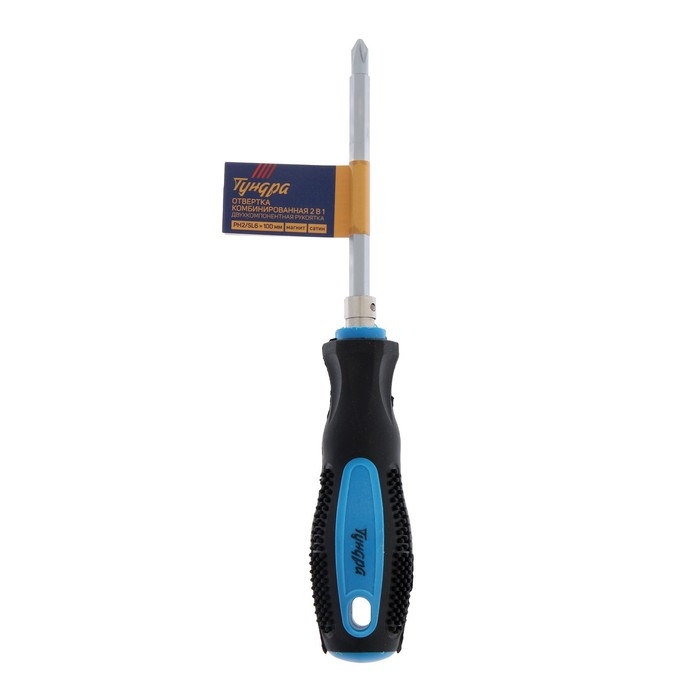 Отвертка комбинированная ТУНДРА, 2 в 1, сатин, 2К рукоятка, магнит, PH2/SL6 х 100 мм Отвертка комбинированная ТУНДРА, 2 в 1, сатин, 2К рукоятка, магнит, PH2/SL6 х 100 мм