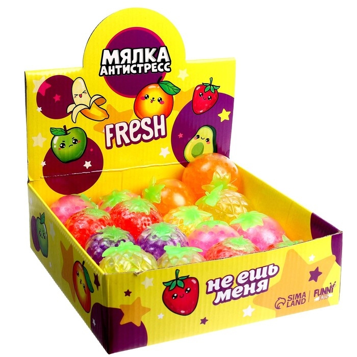 Антистресс сквиш мялка «Фруктики», с гидрогелем, цвета МИКС, в шоубоксе Антистресс сквиш мялка «Фруктики», с гидрогелем, цвета МИКС, в шоубоксе