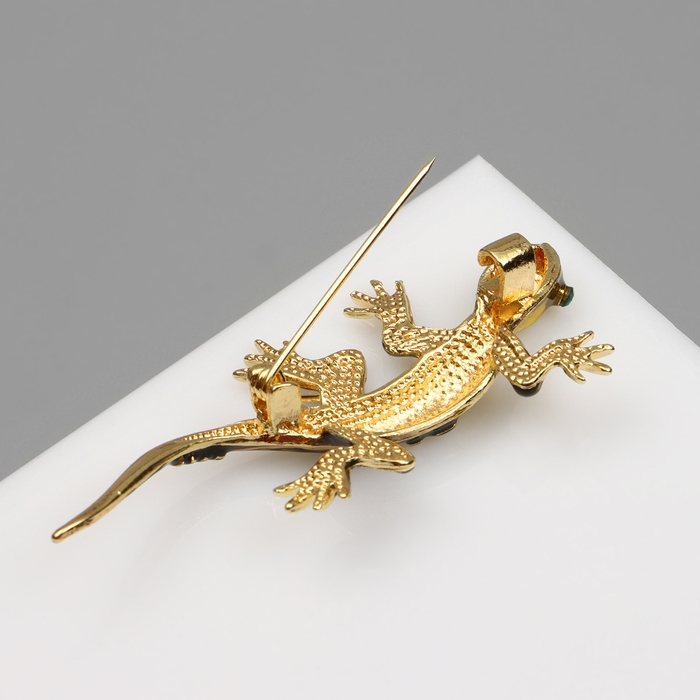 Брошь «Ящерица» дарк, цвет тёмно-зелёный в золоте