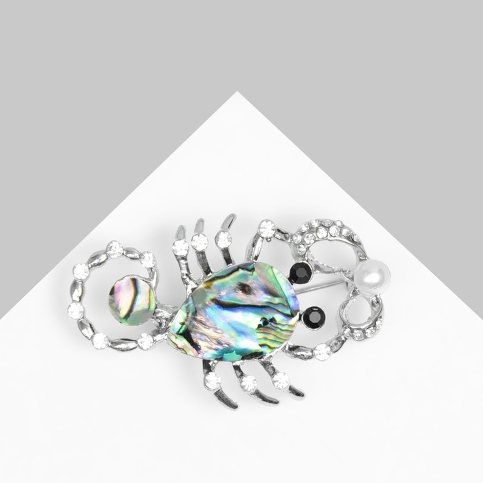 Брошь «Галиотис» скорпион с жемчужиной, цвет зелёный в серебре Брошь «Галиотис» скорпион с жемчужиной, цвет зелёный в серебре