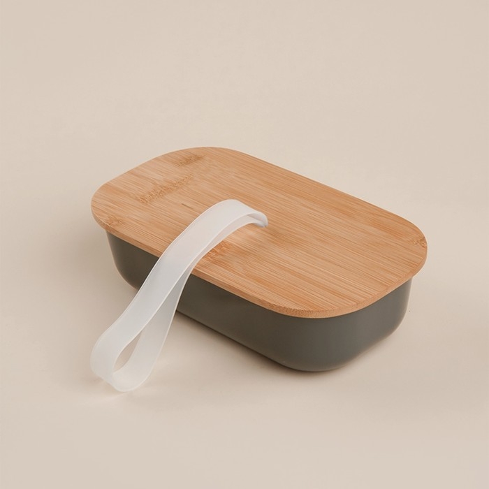 Контейнер для еды стальной SL Home, 21,5&times;12,5&times;6 см, с бамбуковой крышкой