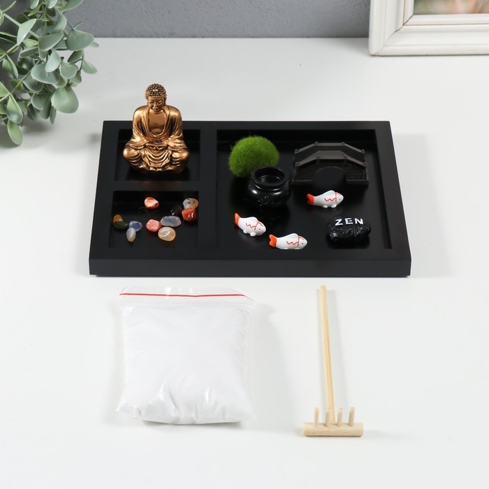 Сад камней Дзен  Сад камней Дзен "Будда и рыбки" белый песок 1,2х21,5х17,5 см