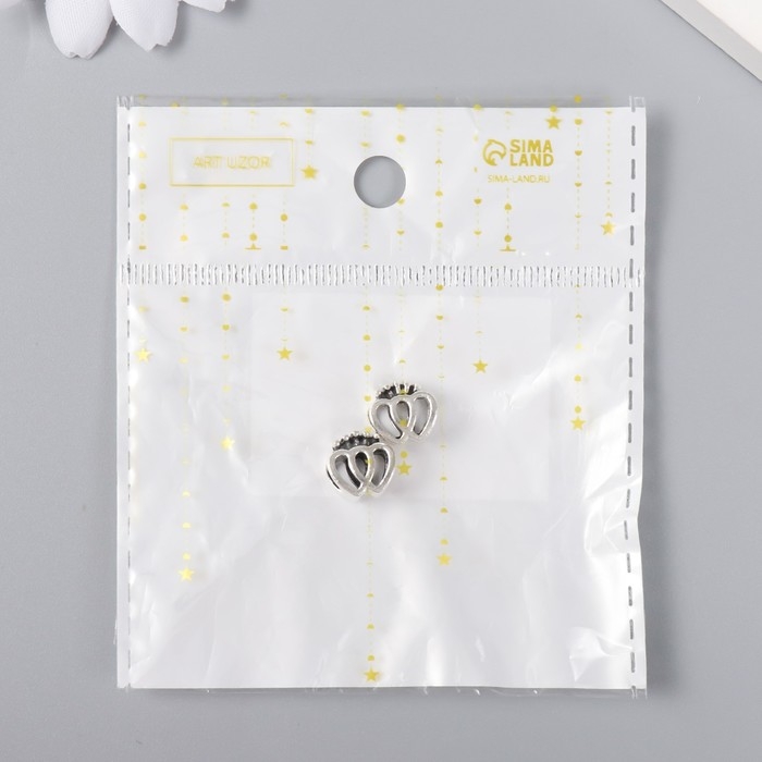 Бусина для творчества металл Бусина для творчества металл "Два сердца с короной" серебро 1х1 см