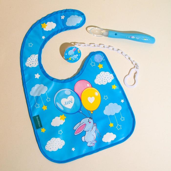 Нагрудник для кормления «Зайка» непромокаемый на липучке, с карманом Нагрудник для кормления «Зайка» непромокаемый на липучке, с карманом