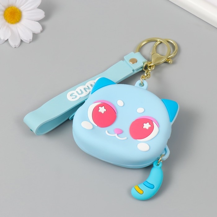 Брелок кошелёк с карабином, ремешком силикон Брелок кошелёк с карабином, ремешком силикон "Котёнок лунный" 3,2х8,3х7,3 см